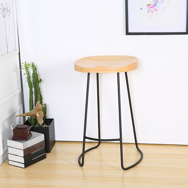 Modern Solid Wood Counter Stool Footrest Saddle Seat Counter Bar Stool in Natural