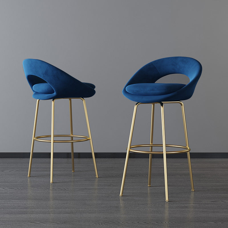 Contemporary Armless Backrest Counter Stool Iron Bar Stool with Cushion and Footrest