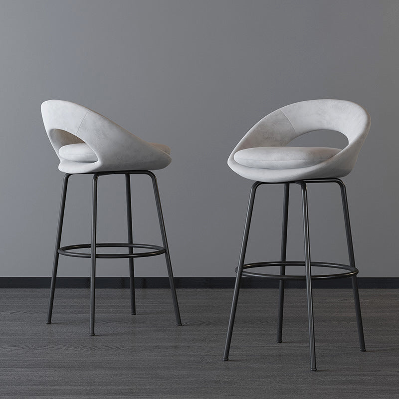 Contemporary Armless Backrest Counter Stool Iron Bar Stool with Cushion and Footrest