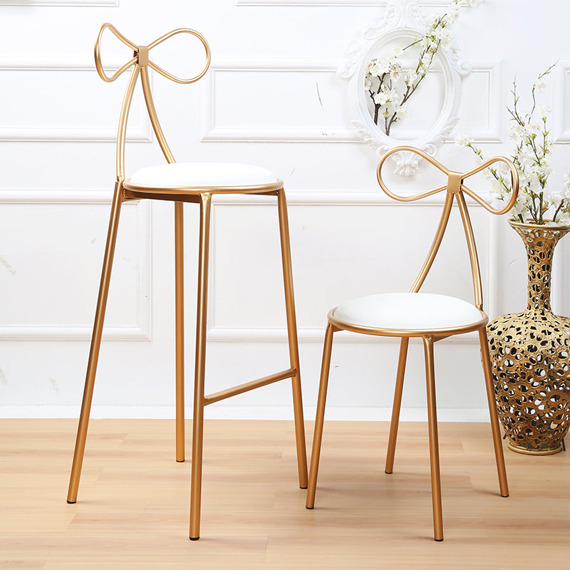 Round Leather and Metal Counter Stool Scandinavian Low Back Counter Bar Stool