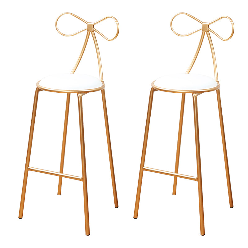 Round Leather and Metal Counter Stool Scandinavian Low Back Counter Bar Stool