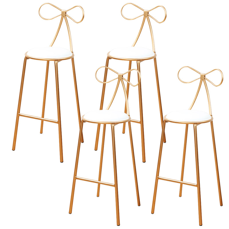 Round Leather and Metal Counter Stool Scandinavian Low Back Counter Bar Stool