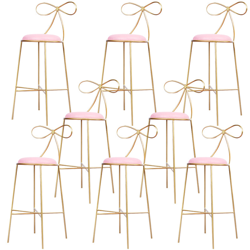 Round Leather and Metal Counter Stool Scandinavian Low Back Counter Bar Stool