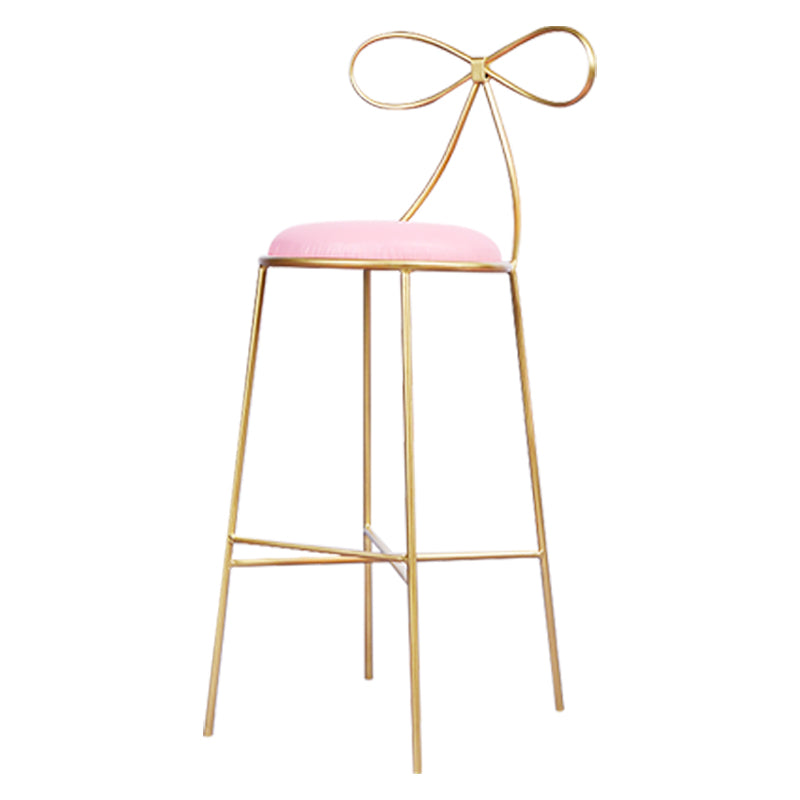 Round Leather and Metal Counter Stool Scandinavian Low Back Counter Bar Stool