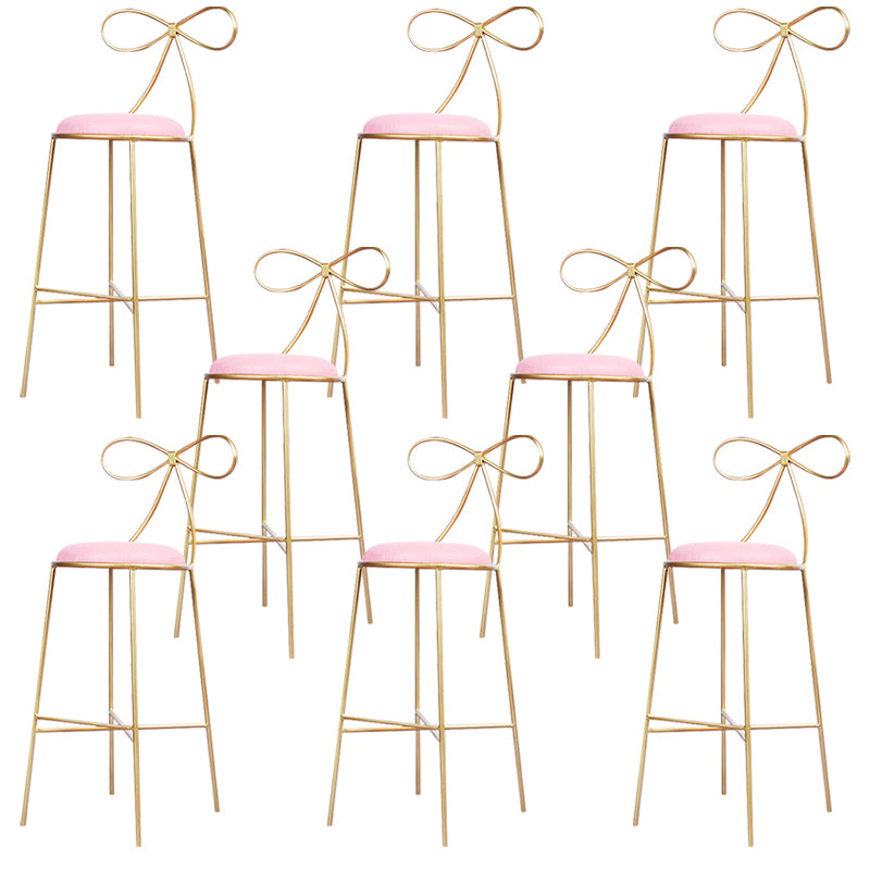 Round Leather and Metal Counter Stool Scandinavian Low Back Counter Bar Stool