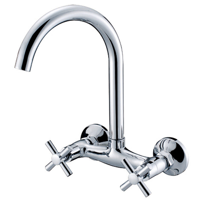 Modern 2-Handle Bathroom Sink Faucet 3 Hole Wall Mounted Bathroom Faucet with High-Arc