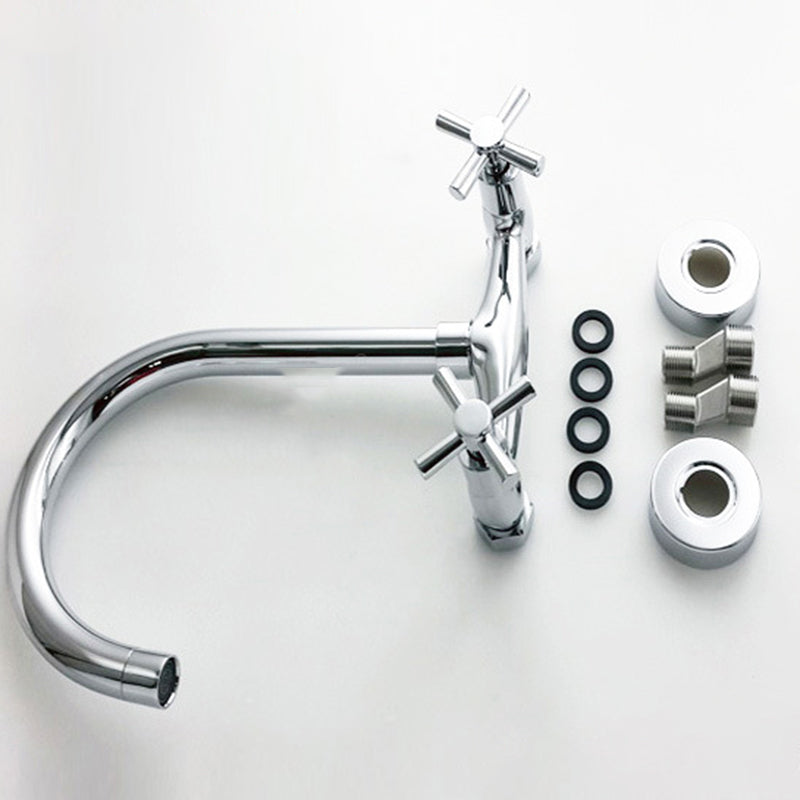 Modern 2-Handle Bathroom Sink Faucet 3 Hole Wall Mounted Bathroom Faucet with High-Arc