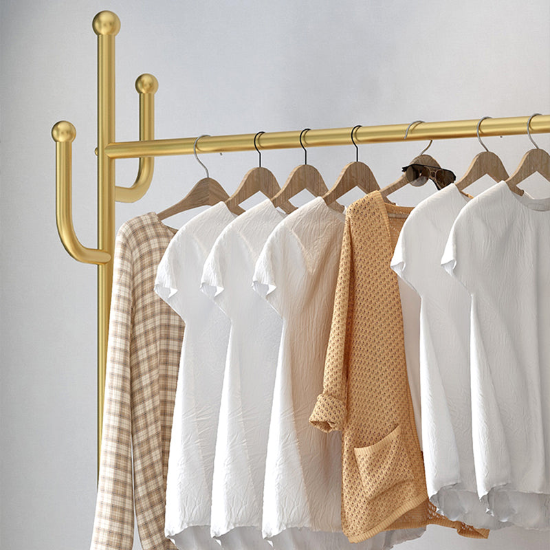 Classic Metal Clothes Hanger Castors Detail Free Standing Coat Rack with Storage Shelving