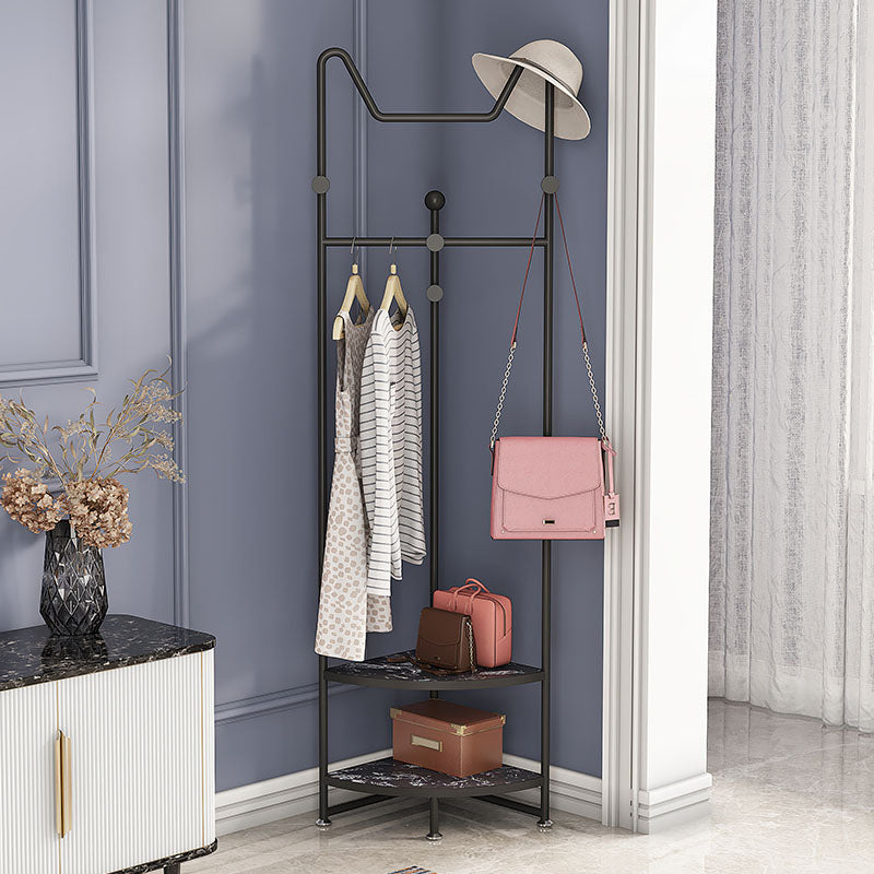 Glam Metallic Coat Rack Free Standing Double Shelves Coat Hanger for Living Room
