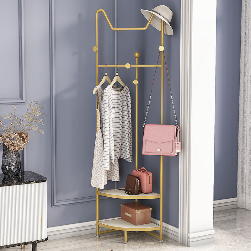 Glam Metallic Coat Rack Free Standing Double Shelves Coat Hanger for Living Room