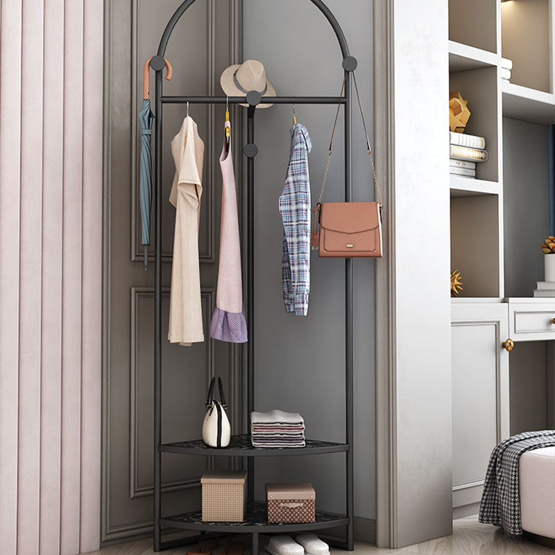 Glam Metallic Coat Rack Free Standing Double Shelves Coat Hanger for Living Room