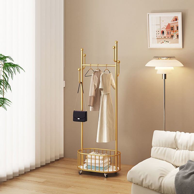 Gorgeous Clothes Hanger Basket Storage Metal Coat Rack with Castors
