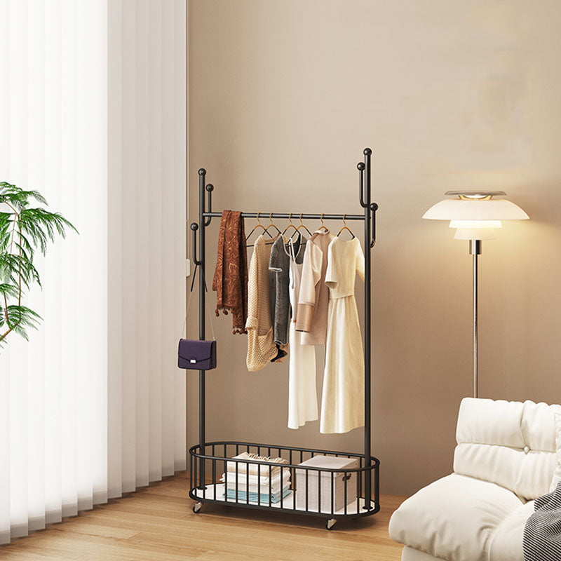 Gorgeous Clothes Hanger Basket Storage Metal Coat Rack with Castors