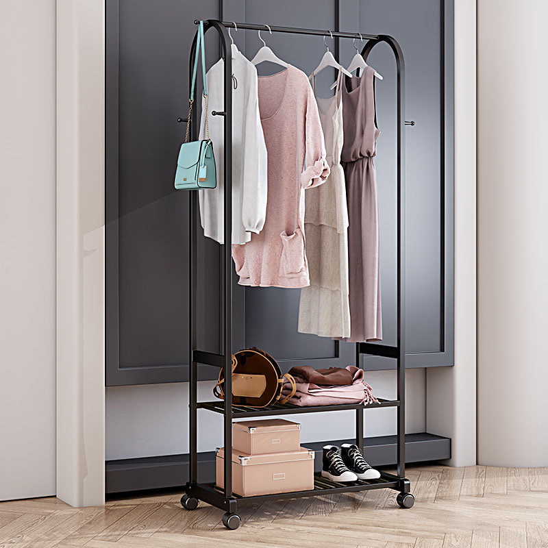 Modern Coat Hanger 2 Storage Shelving and 6 Hooks Hall Tree with Castors