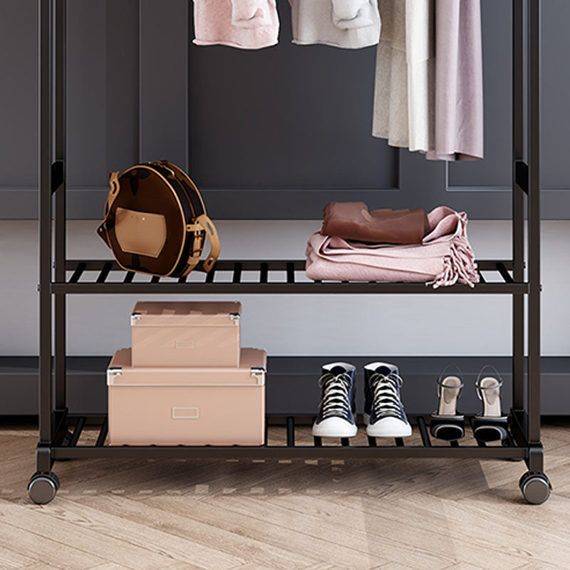 Modern Coat Hanger 2 Storage Shelving and 6 Hooks Hall Tree with Castors