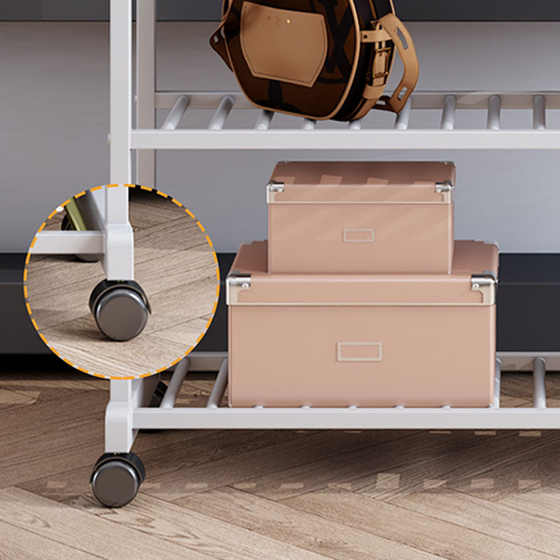 Modern Coat Hanger 2 Storage Shelving and 6 Hooks Hall Tree with Castors