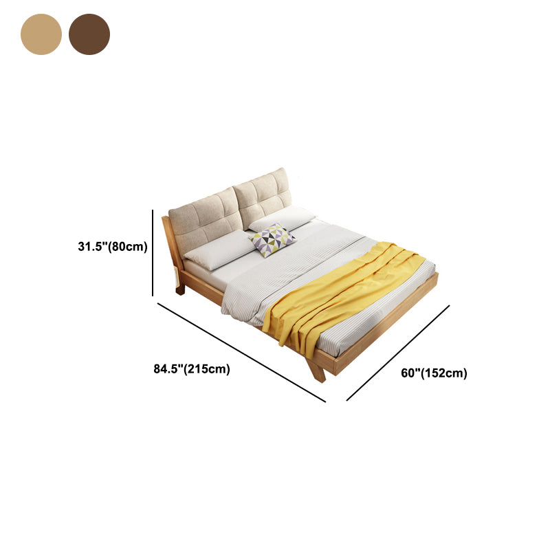 84.65 inch Wide Mid-century Bed Frame Solid Wood Bed with Upholstered Headboard
