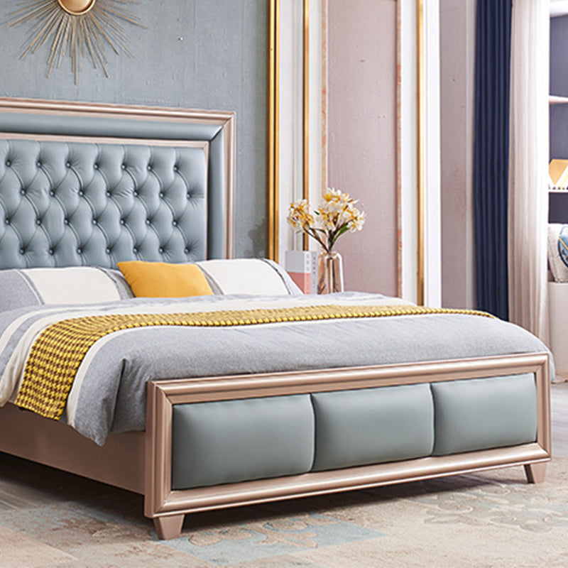 84.65 inch Wide Victorian Bed Frame Rubberwood Standard Bed with Upholstered Headboard