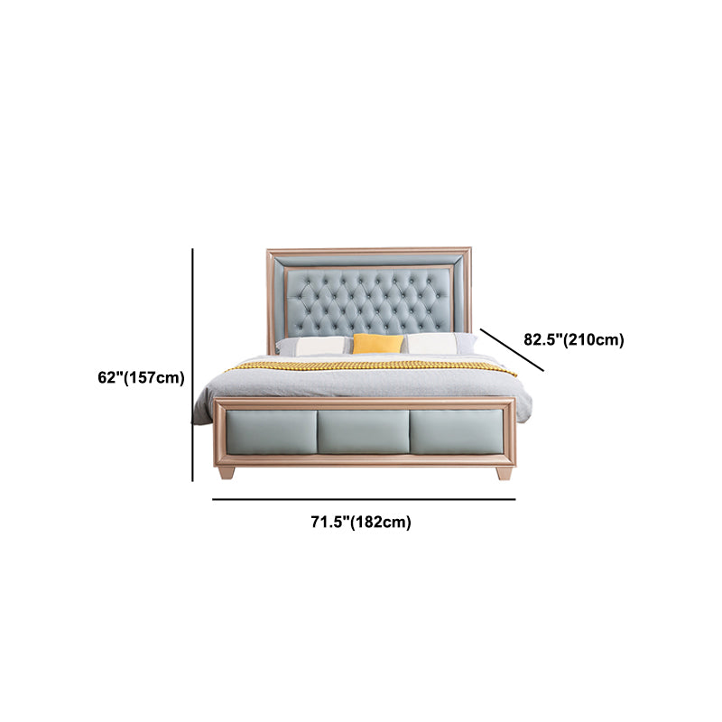 84.65 inch Wide Victorian Bed Frame Rubberwood Standard Bed with Upholstered Headboard