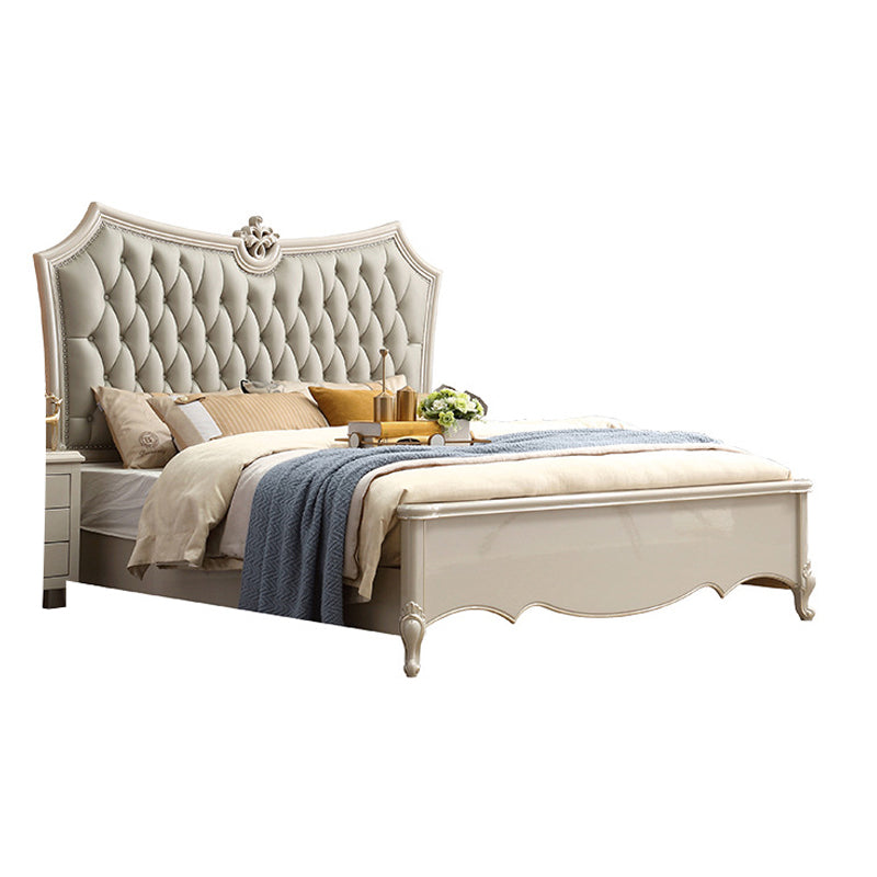 84.65 inch Wide Victorian Bed Pine Wood Standard Bed with Upholstered Headboard
