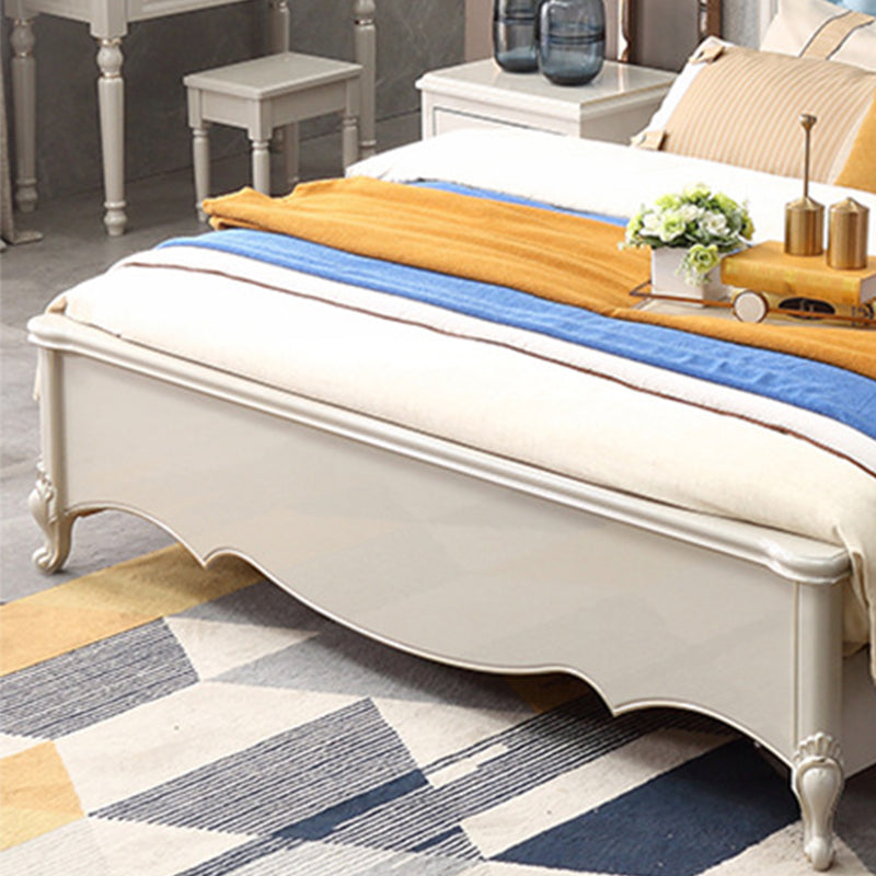 84.65 inch Wide Victorian Standard Bed Rubberwood Bed Frame with Upholstered Headboard