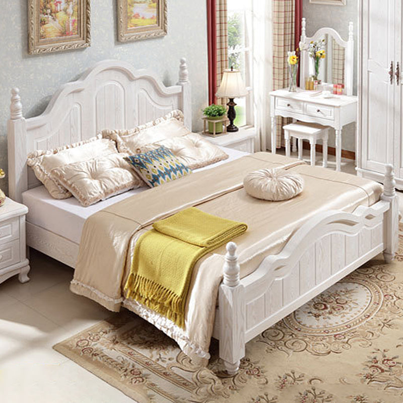 84.65 inch Wide Victorian Bed Frame Solid Wood Bed with Headboard