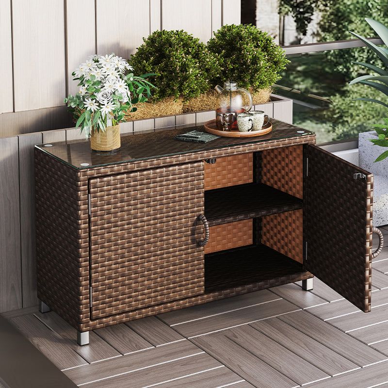 Modern Storage Cabinet Wicker&Rattan Side Cabinet With Doors