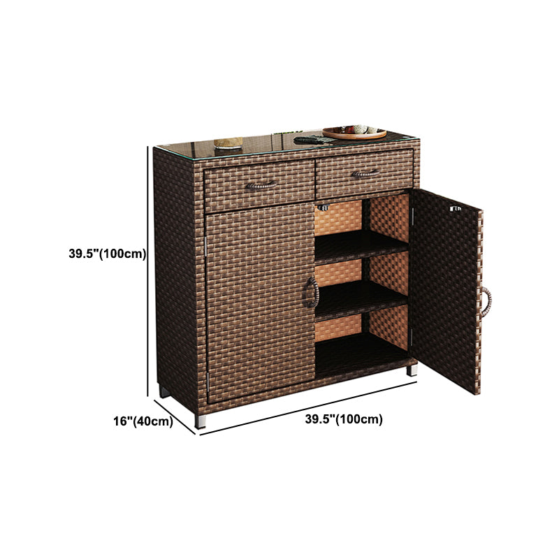 Modern Storage Cabinet Wicker&Rattan Side Cabinet With Doors