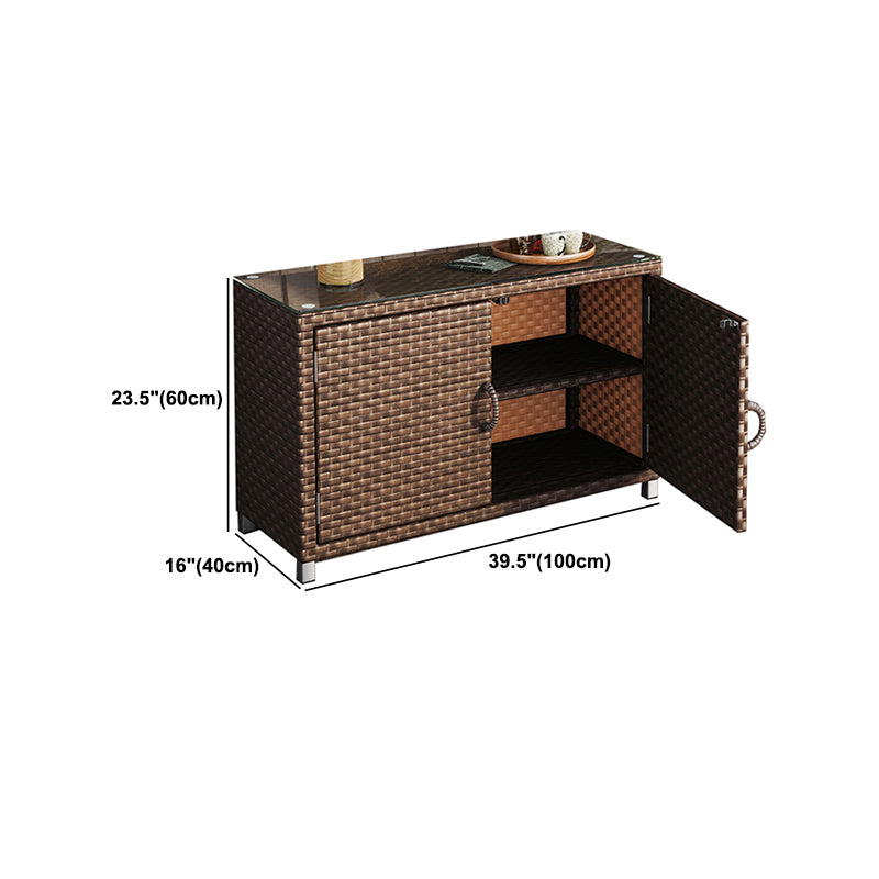 Modern Storage Cabinet Wicker&Rattan Side Cabinet With Doors