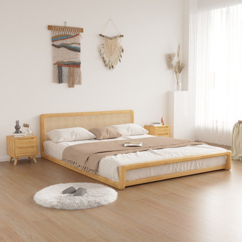 84.65 inch Wide Tropical Bed Frame Rubberwood Bed with Headboard