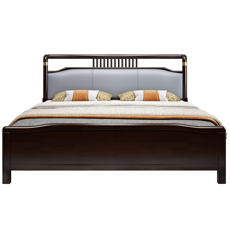 84.65 inch Wide Mid-century Bed Frame Rubberwood Bed with Upholstered Headboard