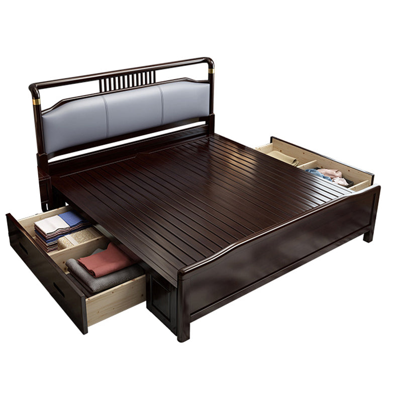 84.65 inch Wide Mid-century Bed Frame Rubberwood Bed with Upholstered Headboard