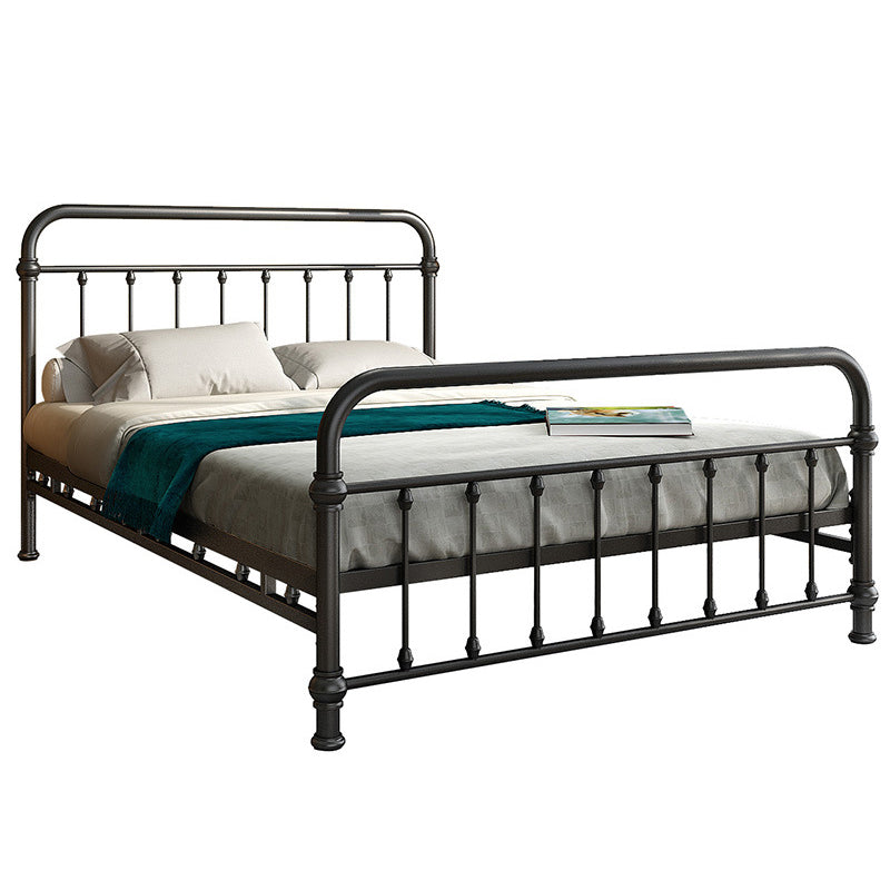 Industrial Iron Bed with Rectangle Headboard and Metal Legs in Black