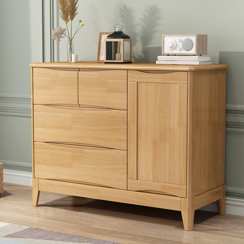 Modern 16.53" Wide Accent Chest with 1/2 Doors Rubberwood Brown Chest with 4 Drawers