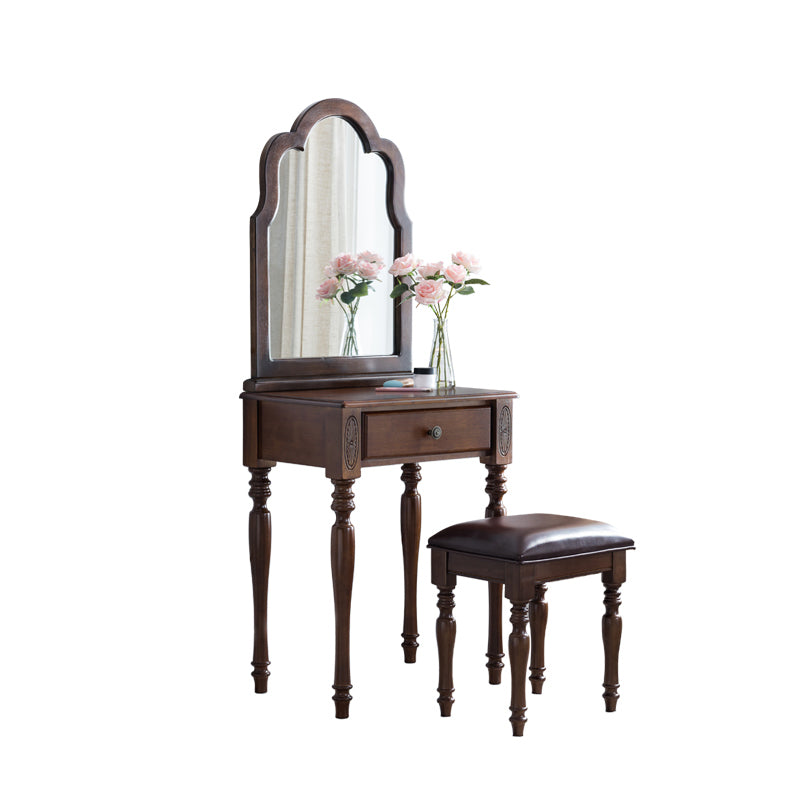 23.6" W Wood Vanity Table 1-Drawer Vanity Makeup Table Set with Mirror & Stool