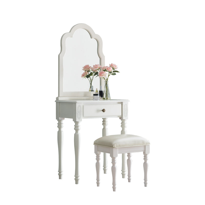 23.6" W Wood Vanity Table 1-Drawer Vanity Makeup Table Set with Mirror & Stool