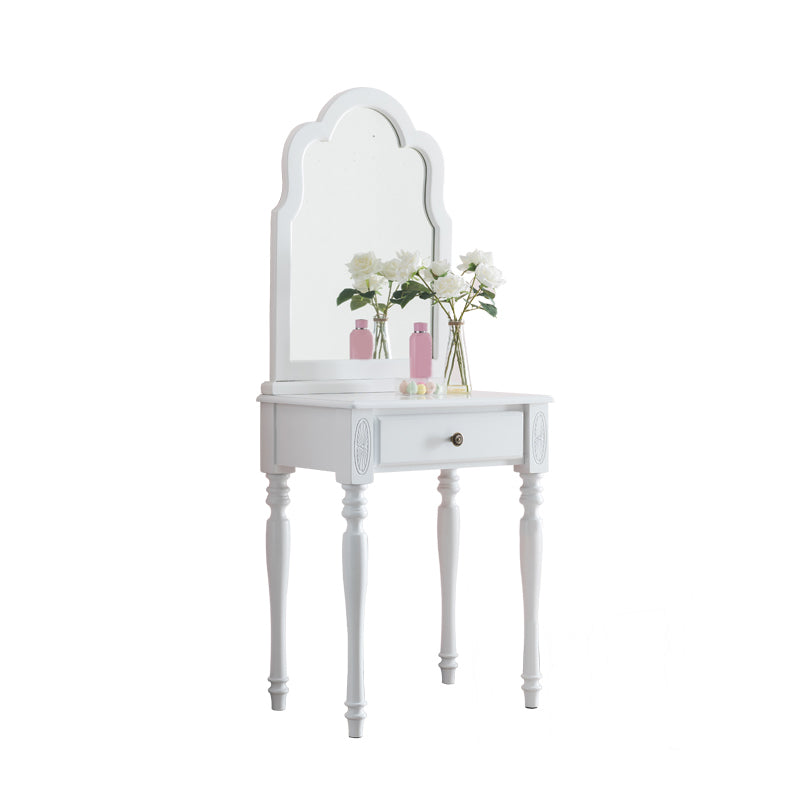 23.6" W Wood Vanity Table 1-Drawer Vanity Makeup Table Set with Mirror & Stool