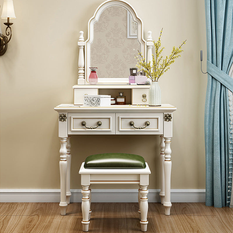 Ivory Mirrored Vanity Desk with 4 Drawers Victorian Wood Dresser
