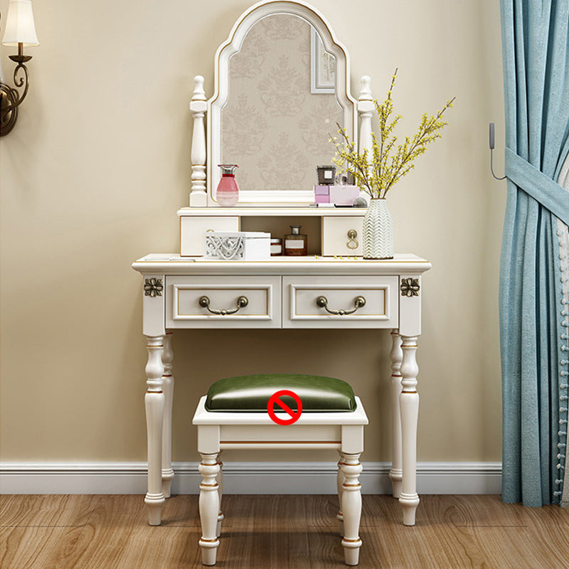 Ivory Mirrored Vanity Desk with 4 Drawers Victorian Wood Dresser