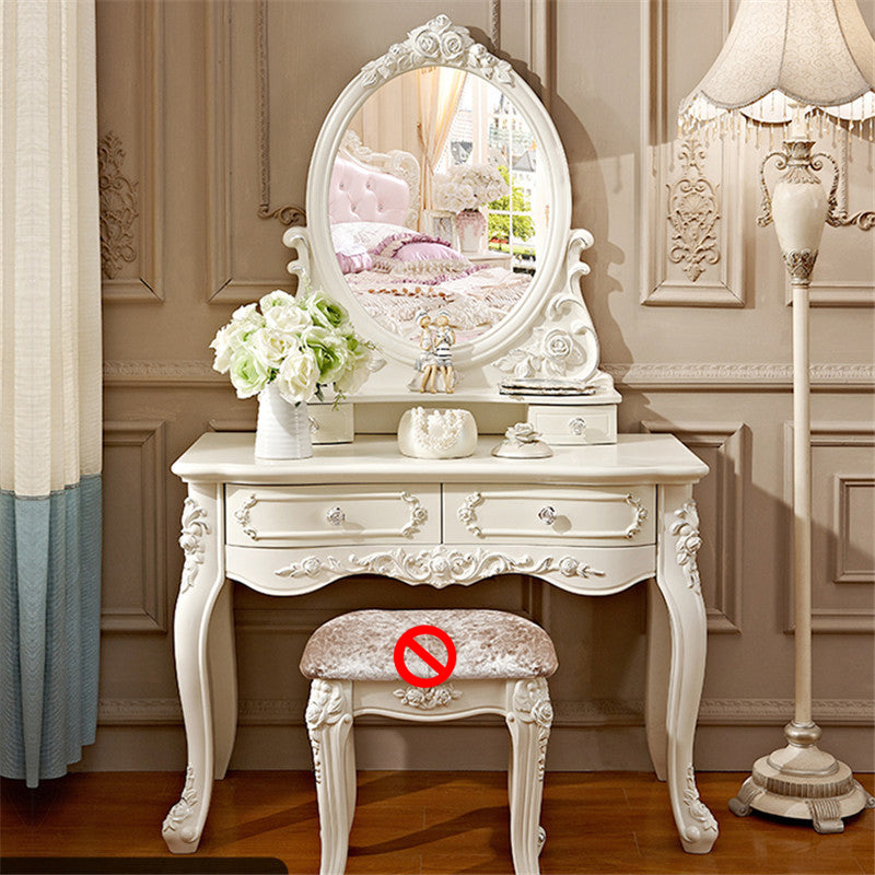 Victorian Mirrored Wood Makeup Dressing Table Stool Set in White