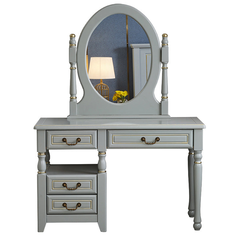 Mirror Desk Furniture 2 Drawer Blue Vanity with Padded Stool