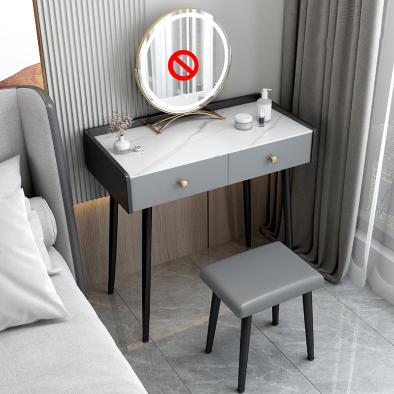 Modern Compact Makeup Vanity 1/2 Drawers Dressing Table with Padded Stool