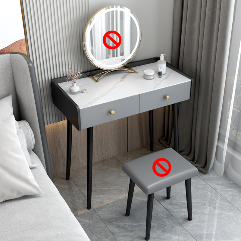 Modern Compact Makeup Vanity 1/2 Drawers Dressing Table with Padded Stool