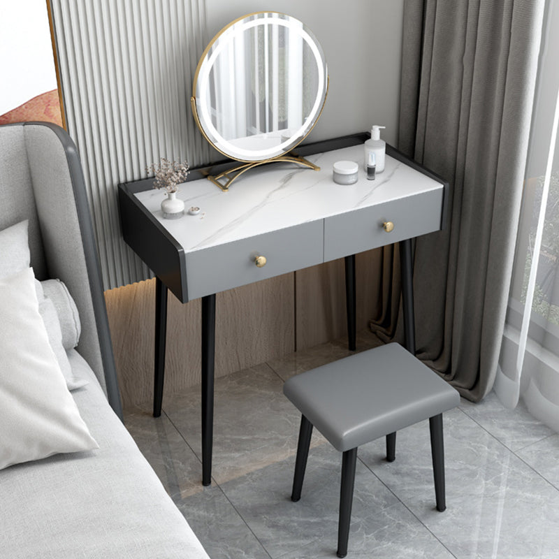 Modern Compact Makeup Vanity 1/2 Drawers Dressing Table with Padded Stool