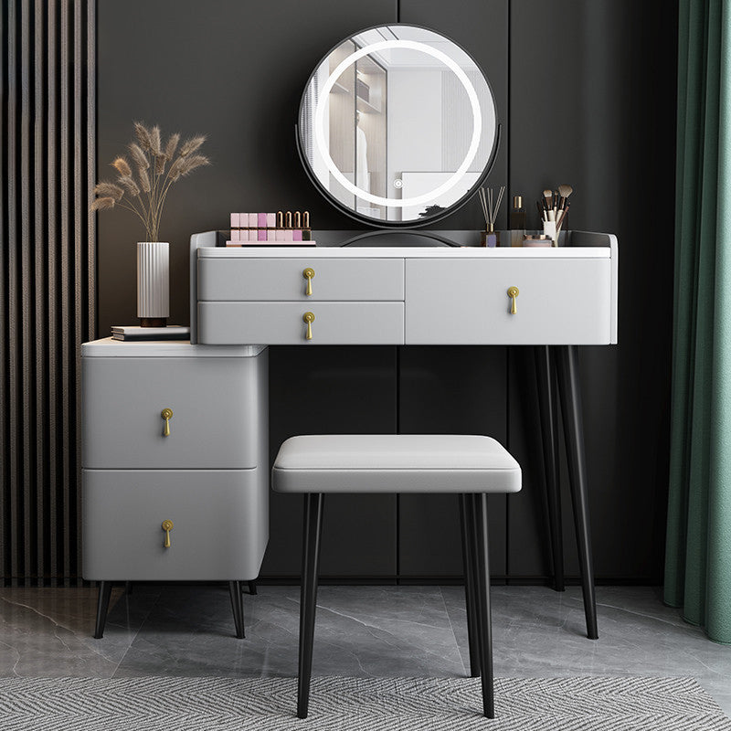 Modern Stone Top Vanity Makeup Dressing Table Stool Set Grey Stool