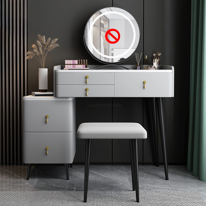 Modern Stone Top Vanity Makeup Dressing Table Stool Set Grey Stool