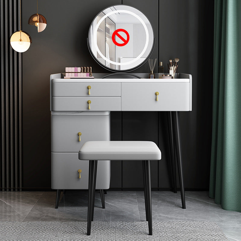 Modern Stone Top Vanity Makeup Dressing Table Stool Set Grey Stool