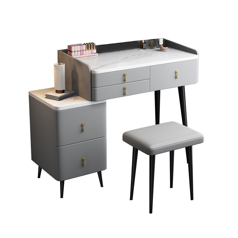 Modern Stone Top Vanity Makeup Dressing Table Stool Set Grey Stool