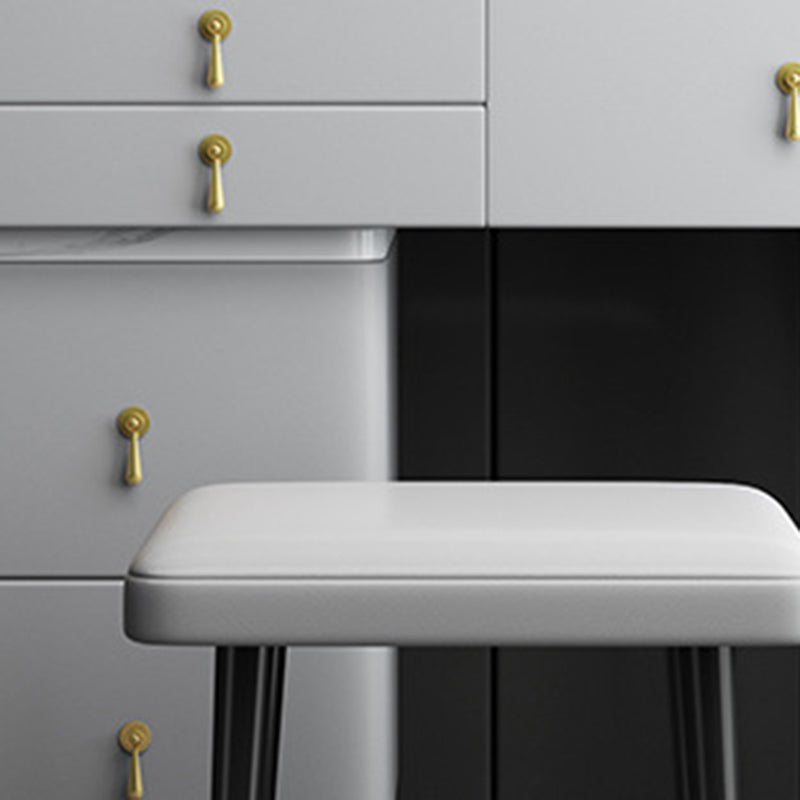 Modern Stone Top Vanity Makeup Dressing Table Stool Set Grey Stool
