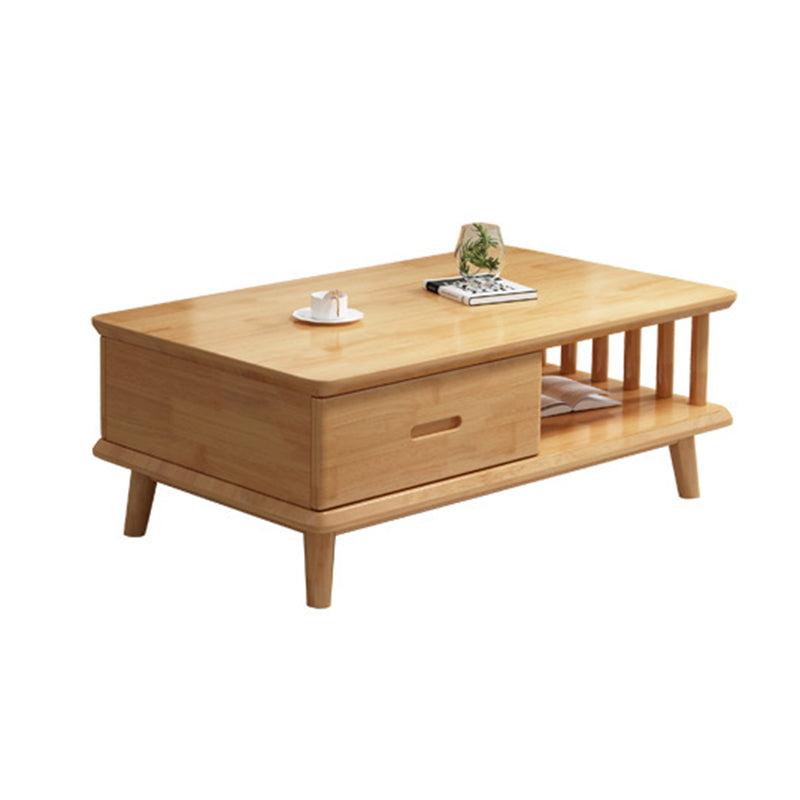 Contemporary 4 Legs Solid Wood with Drawer Rectangular Single Coffee Table